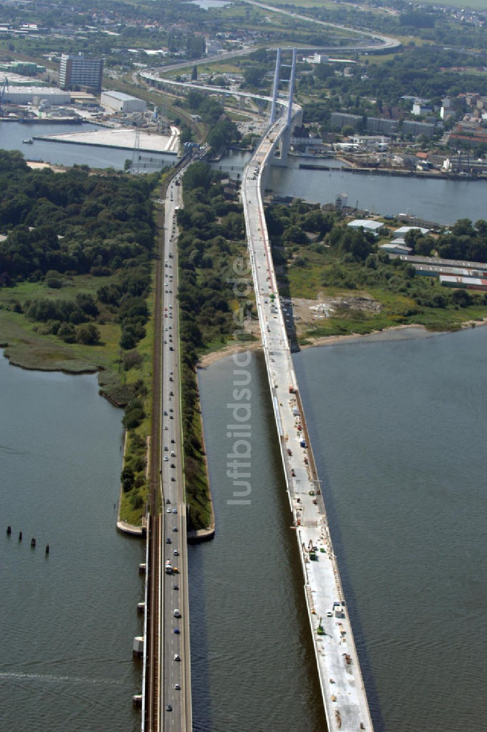 Luftbild Stralsund - Rügendamm Brücke/größtes deutsches Brückenbauvorhaben