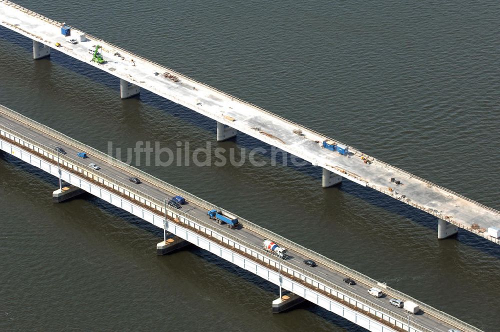 Stralsund aus der Vogelperspektive: Rügendamm Brücke/größtes deutsches Brückenbauvorhaben