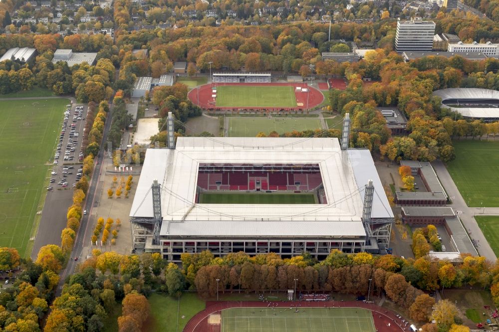 Köln von oben - RheinEnergieStadion im Stadtteil Müngersdorf in Köln im Bundesland Nordrhein-Westfalen