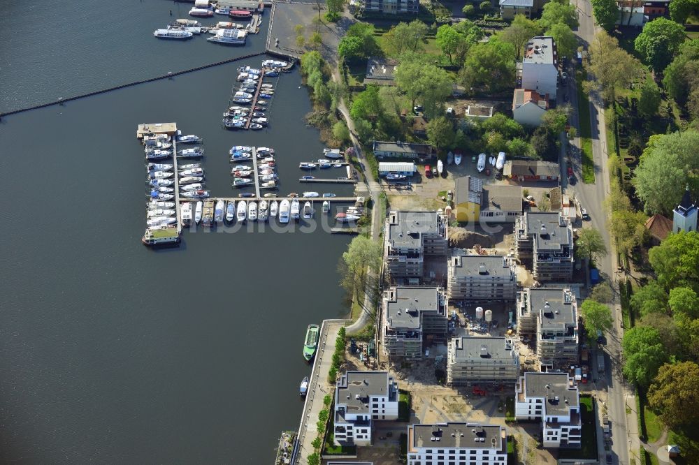 Luftbild Berlin, Friedrichshain, Stralau - Riverside - Bauprojekt auf Halbinsel Stralau in Berlin-Friedrichshain