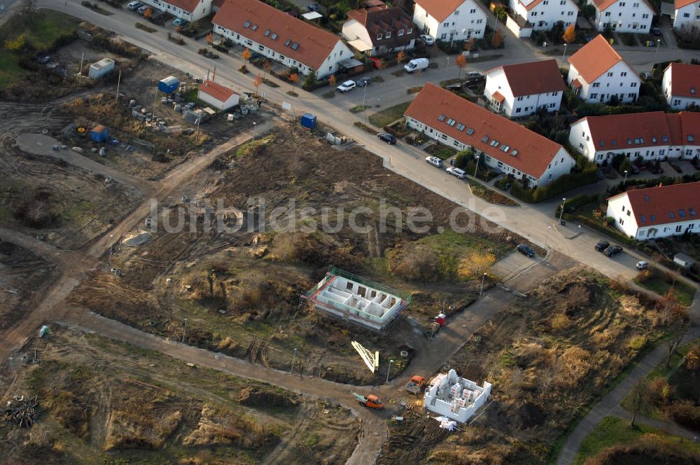 Magdeburg aus der Vogelperspektive: Rohbau- Baustelle im Wohngebiet Am Birnengarten in Magdeburg-Ottersleben