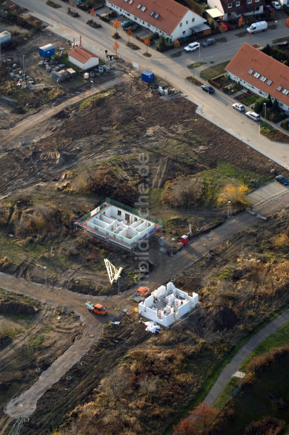 Luftbild Magdeburg - Rohbau- Baustelle im Wohngebiet Am Birnengarten in Magdeburg-Ottersleben