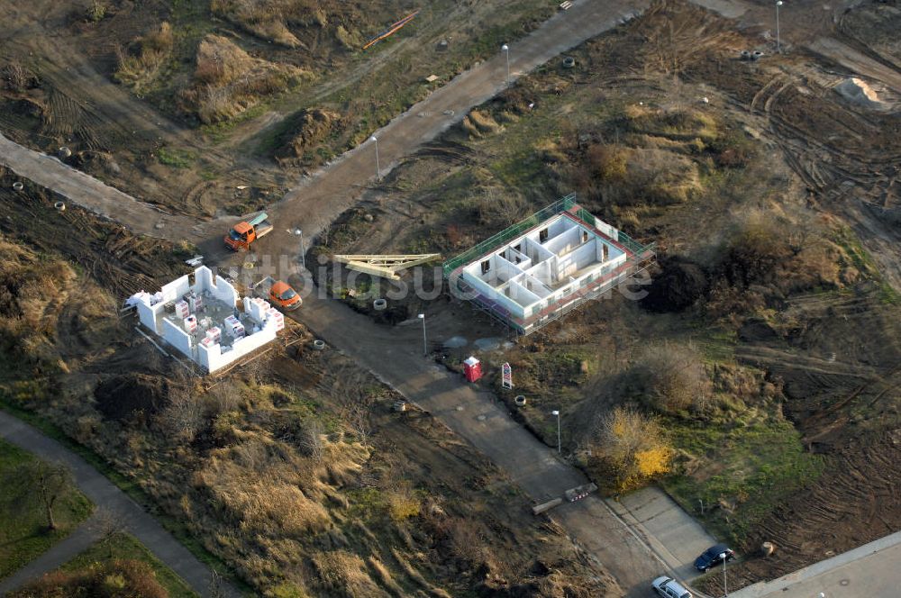 Magdeburg von oben - Rohbau- Baustelle im Wohngebiet Am Birnengarten in Magdeburg-Ottersleben