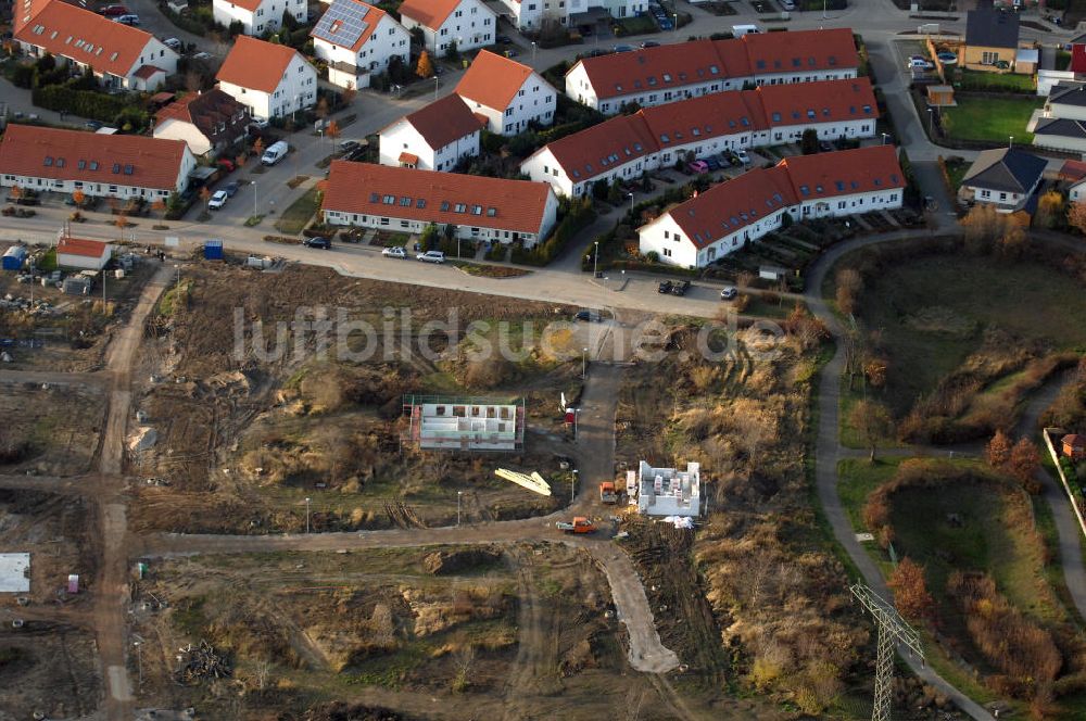 Luftaufnahme Magdeburg - Rohbau- Baustelle im Wohngebiet Am Birnengarten in Magdeburg-Ottersleben