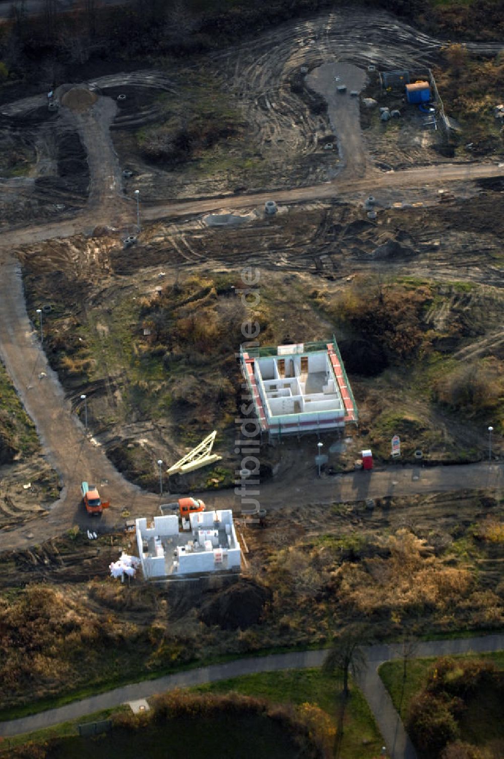 Luftbild Magdeburg - Rohbau- Baustelle im Wohngebiet Am Birnengarten in Magdeburg-Ottersleben