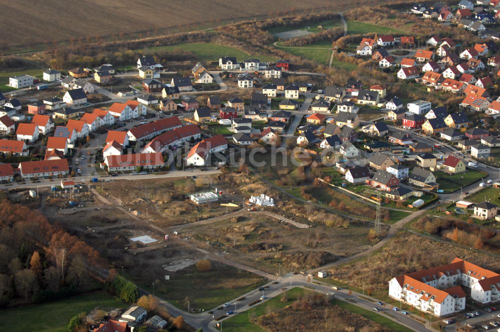 Luftaufnahme Magdeburg - Rohbau- Baustelle im Wohngebiet Am Birnengarten in Magdeburg-Ottersleben