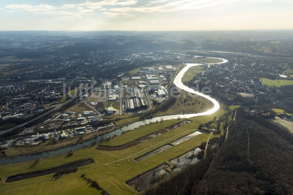 Bochum von oben - Ruhr- Auenlandschaft am Gewerbegebiet Heinrichshütte in Bochum im Bundesland Nordrhein-Westfalen