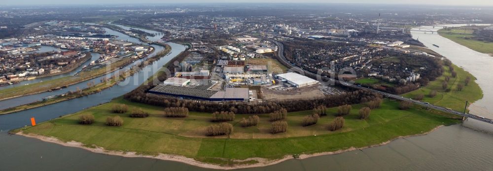 Duisburg aus der Vogelperspektive: Ruhrmündung am Ufer des Rhein von Duisburg im Bundesland Nordrhein-Westfalen