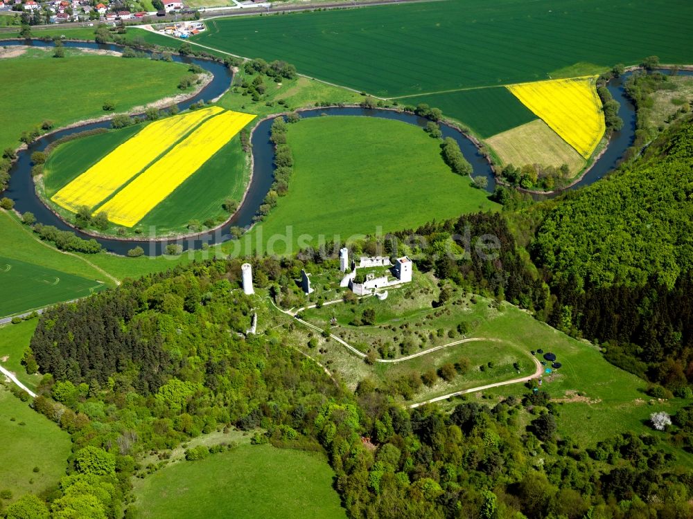 Gerstungen von oben - Ruine Brandenburg im Ortsteil Lauchröden in Gerstungen im Bundesland Thüringen