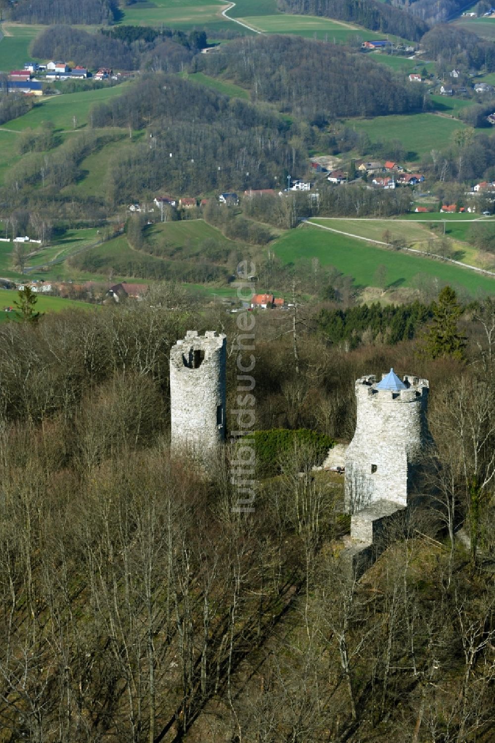 Luftbild Neuwart - Ruine der Burg Ebersburg bei Neuwart im Bundesland Hessen, Deutschland