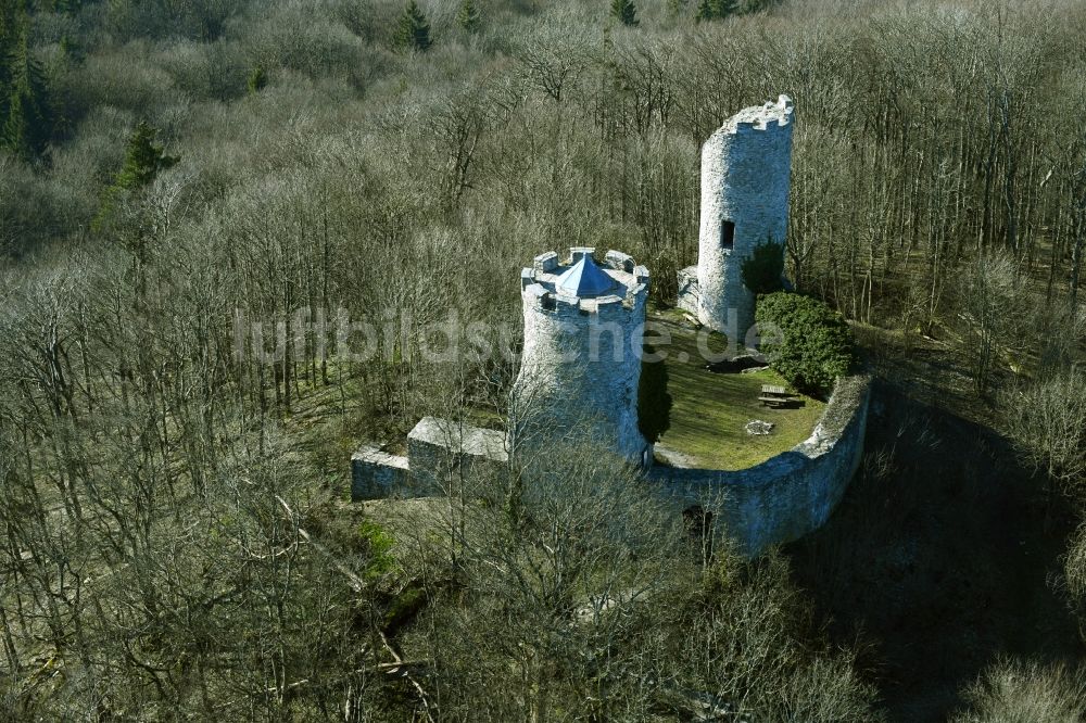 Neuwart aus der Vogelperspektive: Ruine der Burg Ebersburg bei Neuwart im Bundesland Hessen, Deutschland