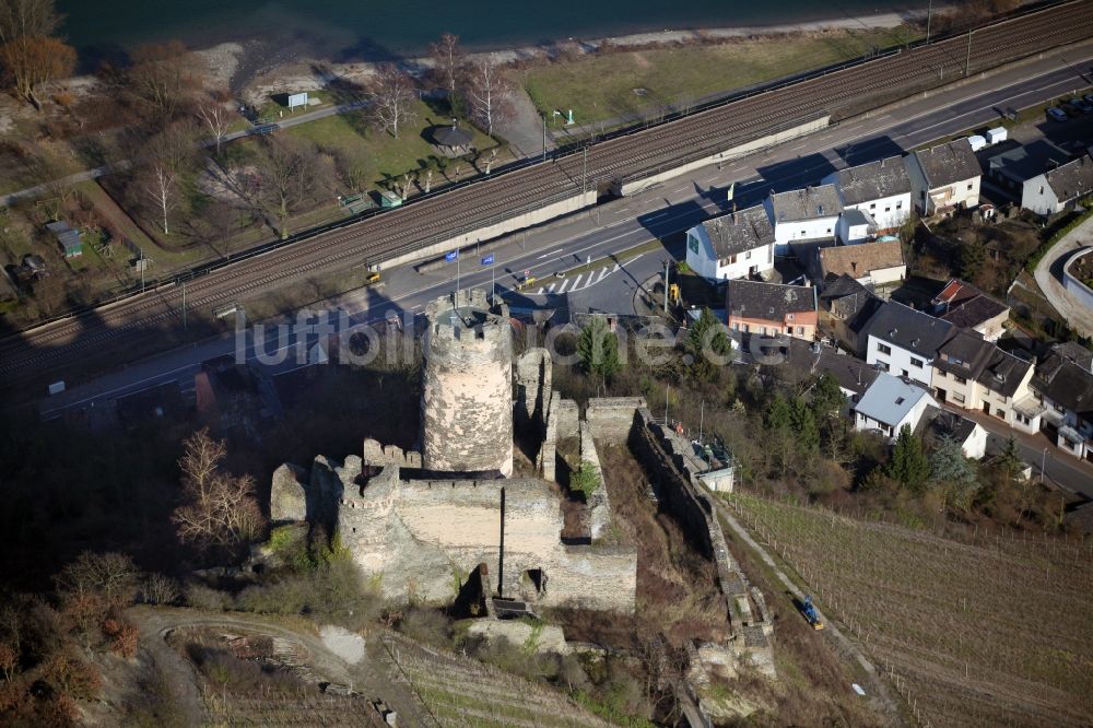 Luftbild Rheindiebach - Ruine der Burg Fürstenberg über Rheindiebach im Bundesland Rheinland-Pfalz