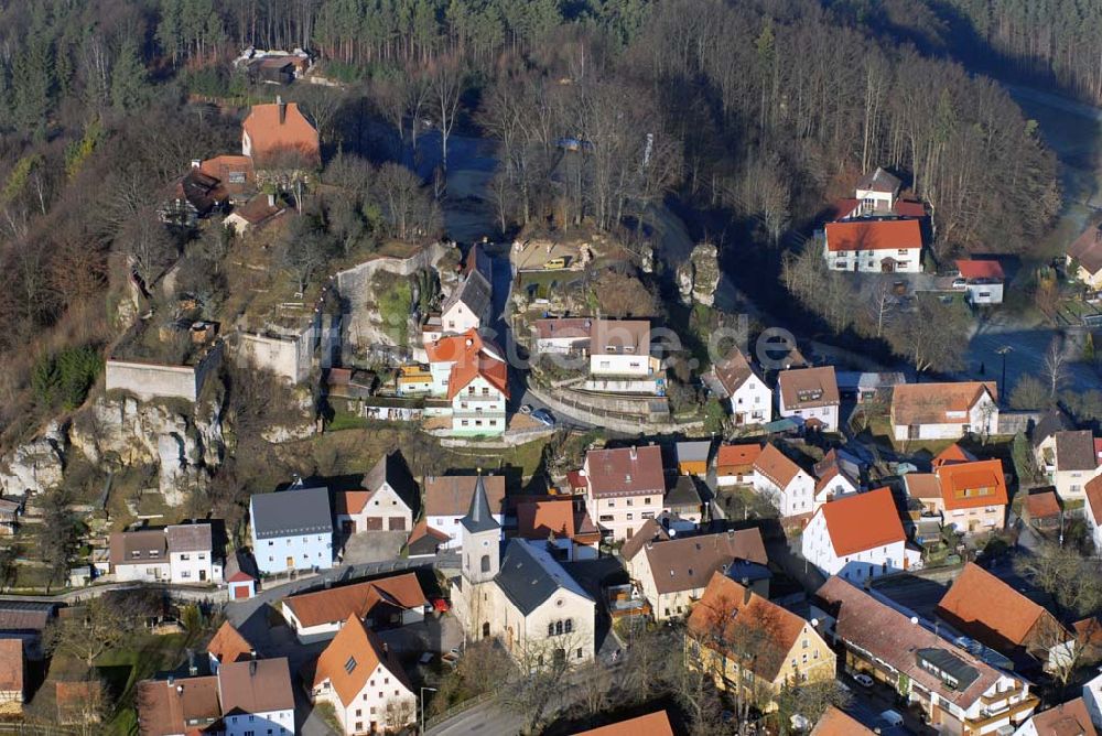 Hartenstein von oben - Ruine Burg Hartenstein in Bayern