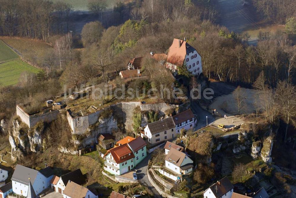 Hartenstein aus der Vogelperspektive: Ruine Burg Hartenstein in Bayern