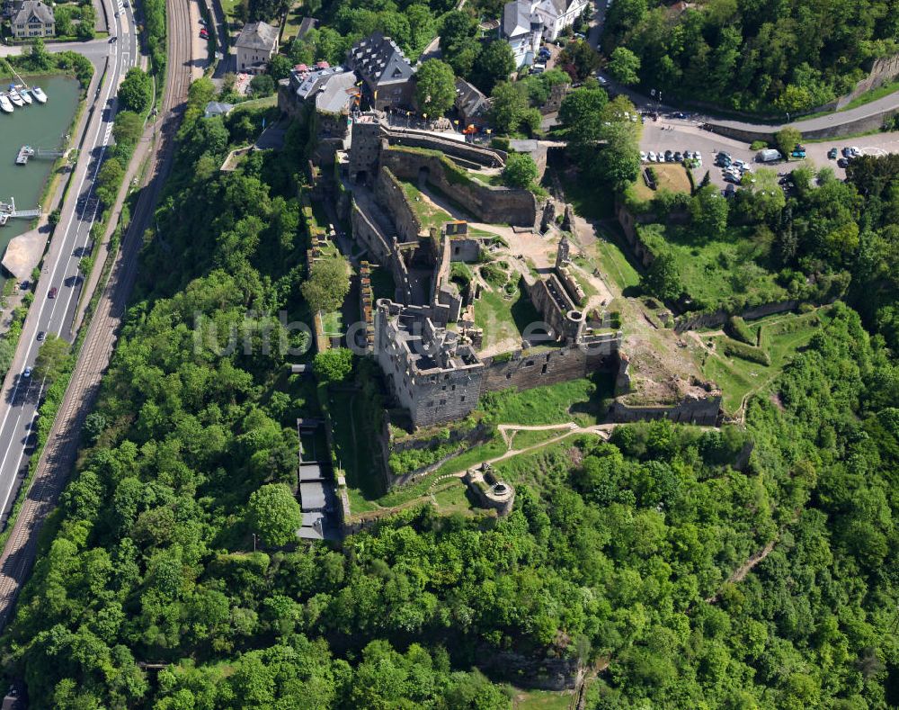 Luftaufnahme Sankt Goar - Ruine der Burg Rheinfels und St. Goar