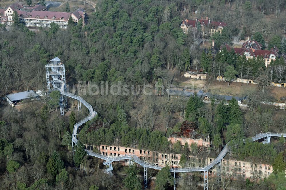 Luftbild Beelitz - Ruine des ehemaligen Klinik- und Krankenhaus - Gebäudes mit dem Baum & Zeit Baumkronenpfad in Beelitz im Bundesland Brandenburg