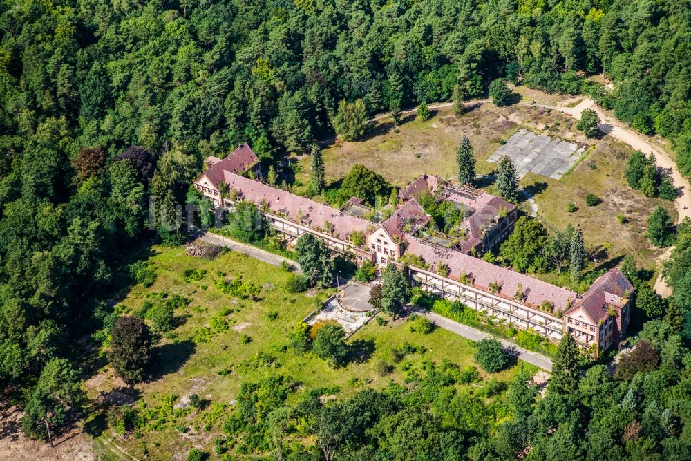 Beelitz aus der Vogelperspektive: Ruine des ehemaligen Klinik- und Krankenhaus - Gebäudes auf dem ehemaligen Militärgelände in Beelitz im Bundesland Brandenburg, Deutschland