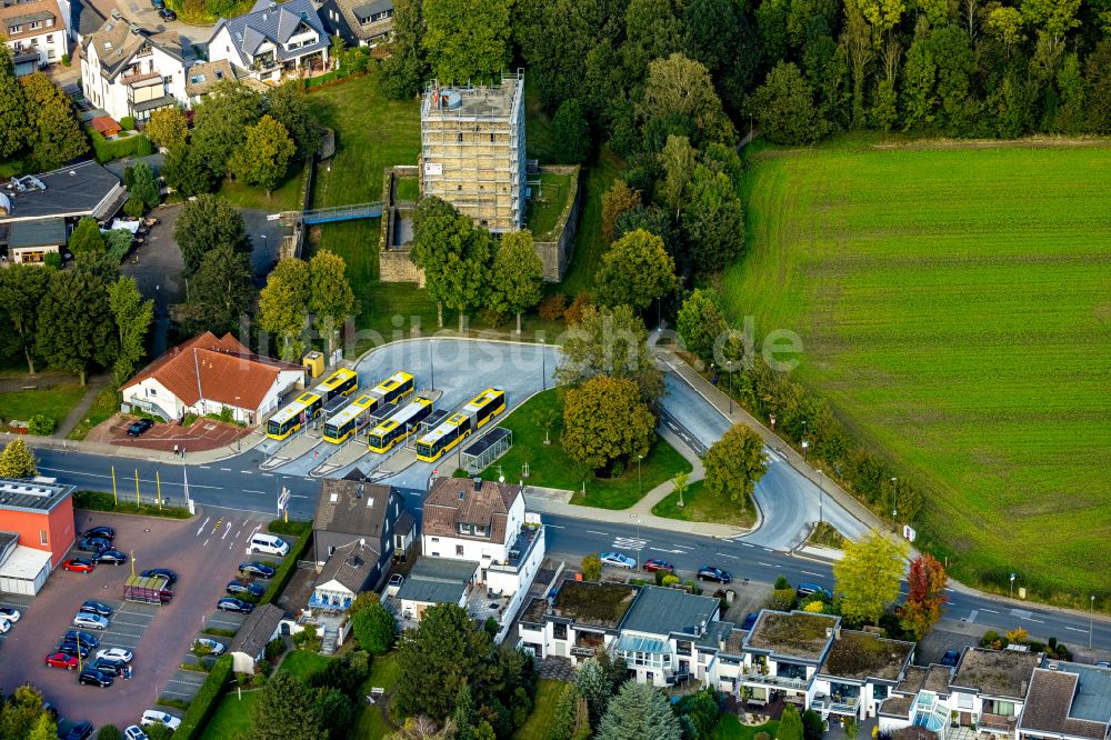 Luftbild Essen - Ruine und Mauerreste der Burgruine Altendorf in Essen im Bundesland Nordrhein-Westfalen, Deutschland