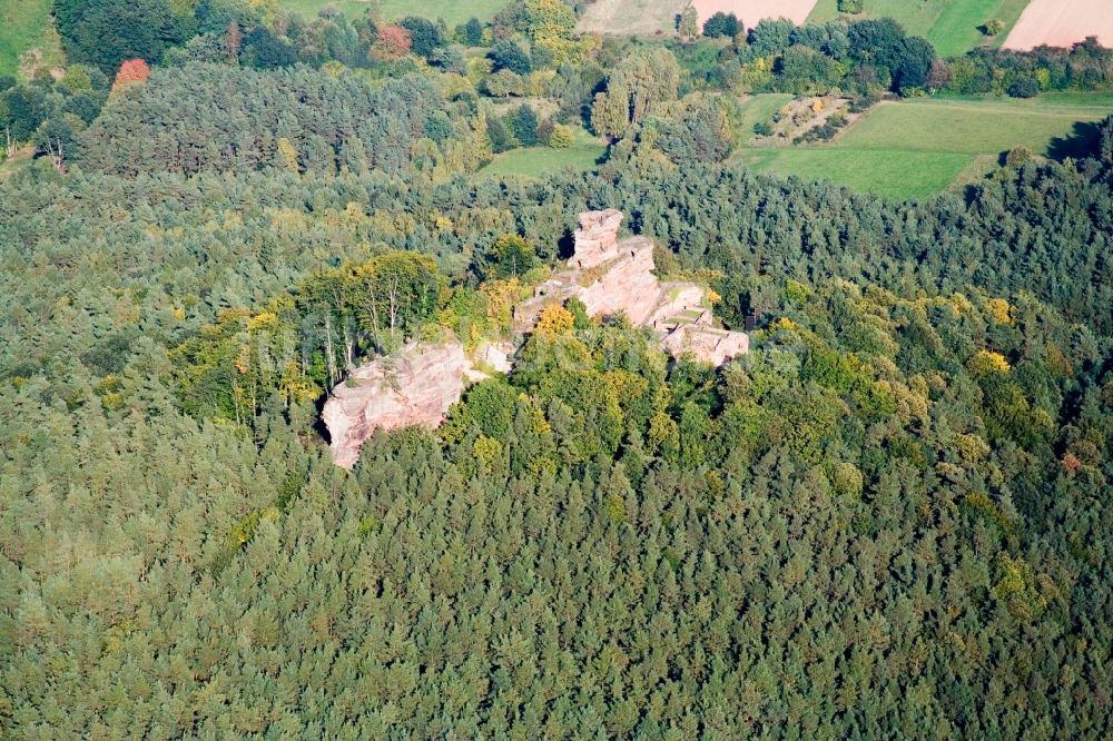 Luftbild Busenberg - Ruine und Mauerreste der ehemaligen Burg Drachenfels in Busenberg im Bundesland Rheinland-Pfalz