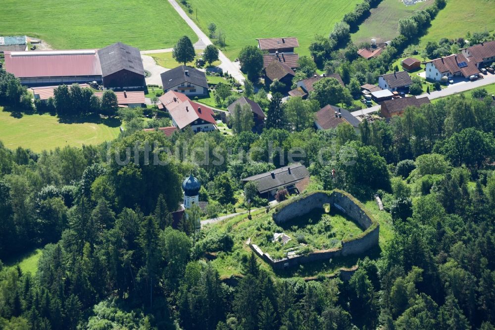 Luftbild Neurandsberg - Ruine und Mauerreste der ehemaligen Burganlage Burg Neurandsberg in Neurandsberg im Bundesland Bayern, Deutschland