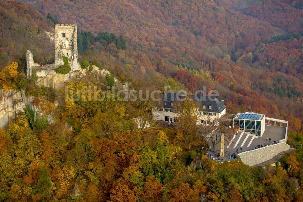 Königswinter von oben - Ruine und Mauerreste der ehemaligen Burganlage