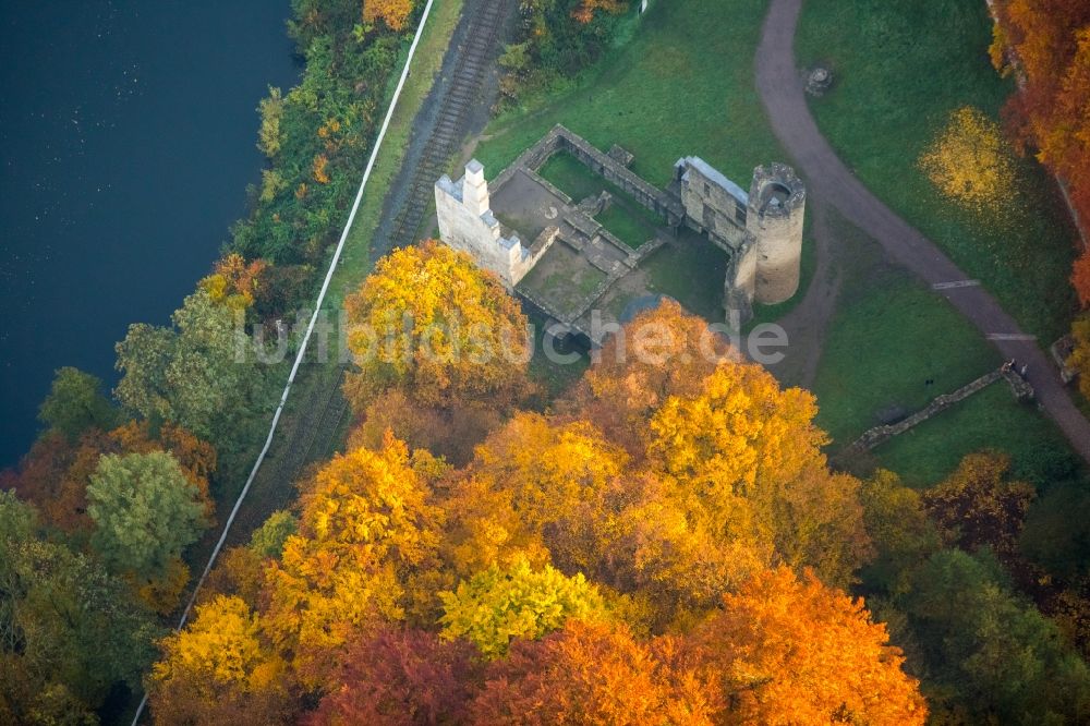 Herbede von oben - Ruine und Mauerreste der ehemaligen Burganlage Hardenstein in Herbede im Bundesland Nordrhein-Westfalen