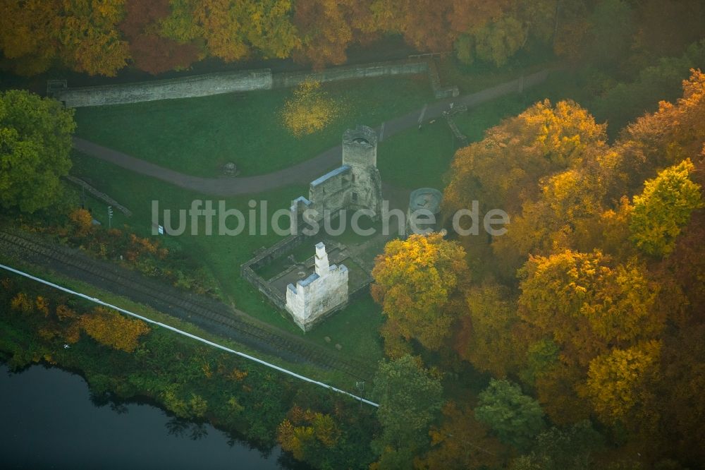 Luftaufnahme Herbede - Ruine und Mauerreste der ehemaligen Burganlage Hardenstein in Herbede im Bundesland Nordrhein-Westfalen