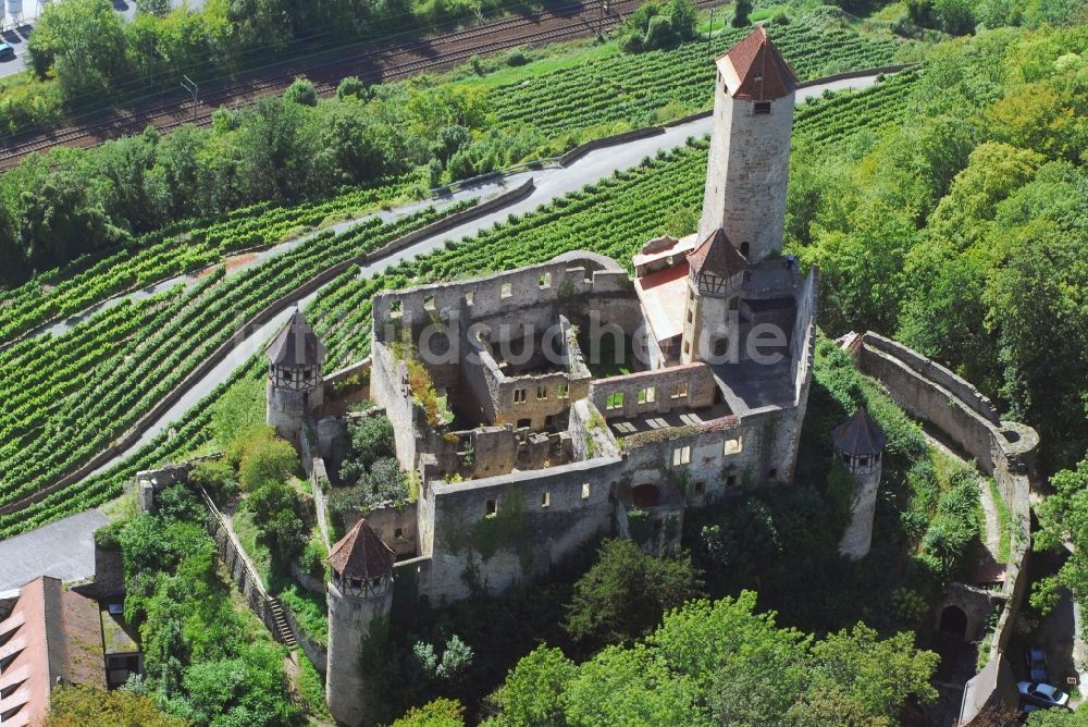 Luftbild Neckarzimmern - Ruine und Mauerreste der ehemaligen Burganlage der Veste Burg Hornberg in Neckarzimmern im Bundesland Baden-Württemberg, Deutschland