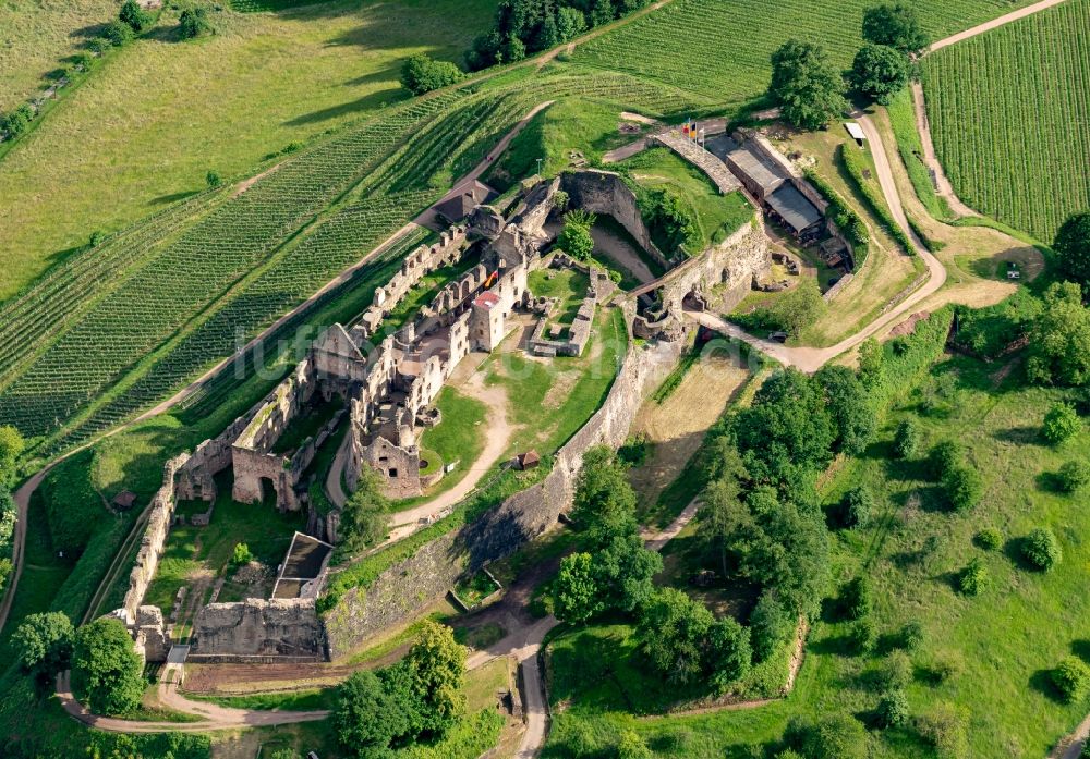 Luftaufnahme Emmendingen - Ruine und Mauerreste der ehemaligen Burganlage der Veste der Hochburg in Emmendingen im Bundesland Baden-Württemberg, Deutschland