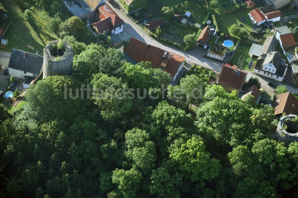 Kohren-Sahlis von oben - Ruine und Mauerreste der ehemaligen Burganlage der Veste in Kohren-Sahlis im Bundesland Sachsen