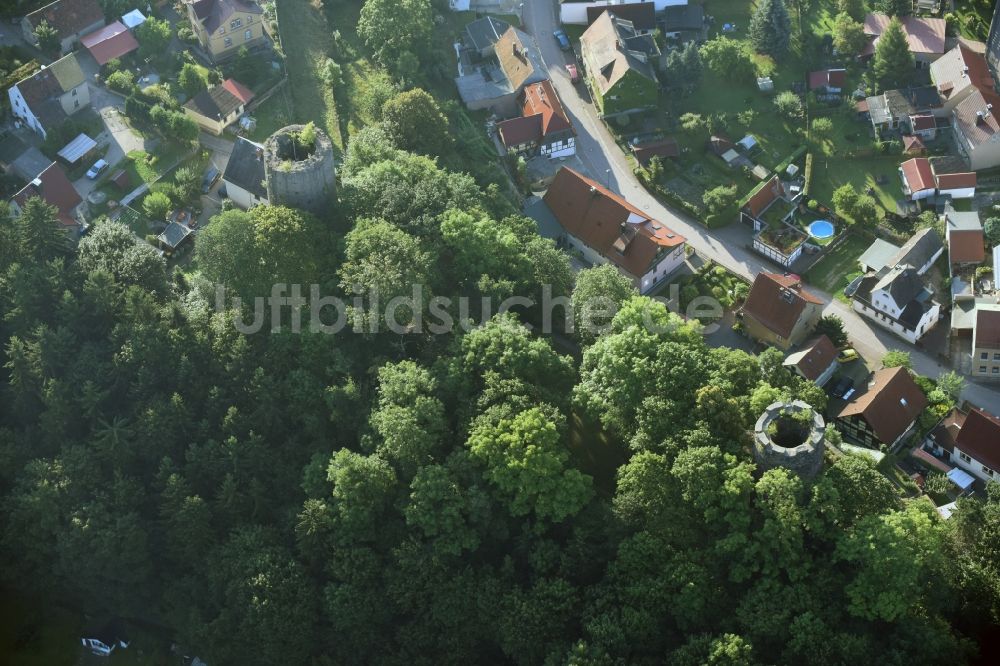 Kohren-Sahlis aus der Vogelperspektive: Ruine und Mauerreste der ehemaligen Burganlage der Veste in Kohren-Sahlis im Bundesland Sachsen