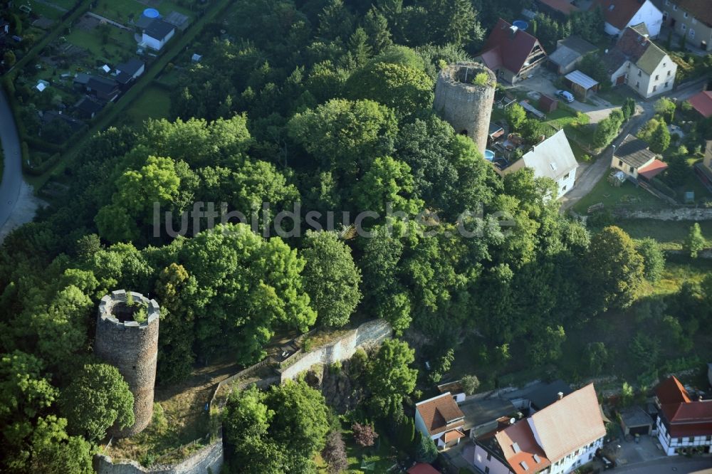 Luftaufnahme Kohren-Sahlis - Ruine und Mauerreste der ehemaligen Burganlage der Veste in Kohren-Sahlis im Bundesland Sachsen