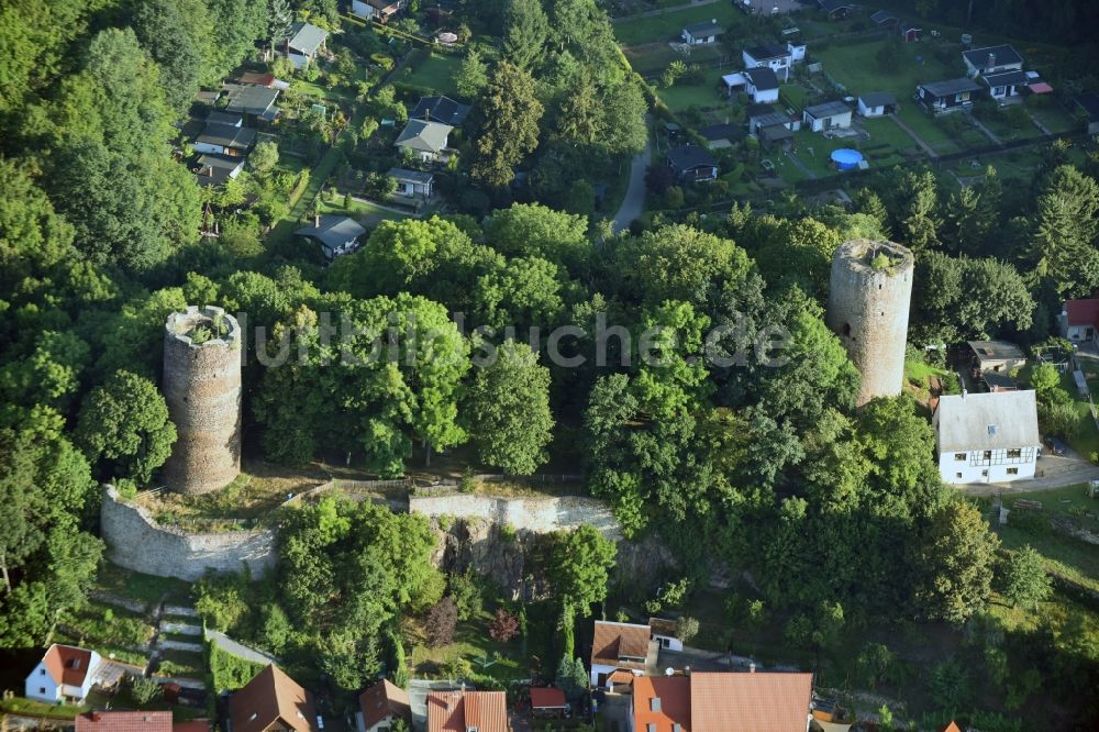 Kohren-Sahlis von oben - Ruine und Mauerreste der ehemaligen Burganlage der Veste in Kohren-Sahlis im Bundesland Sachsen