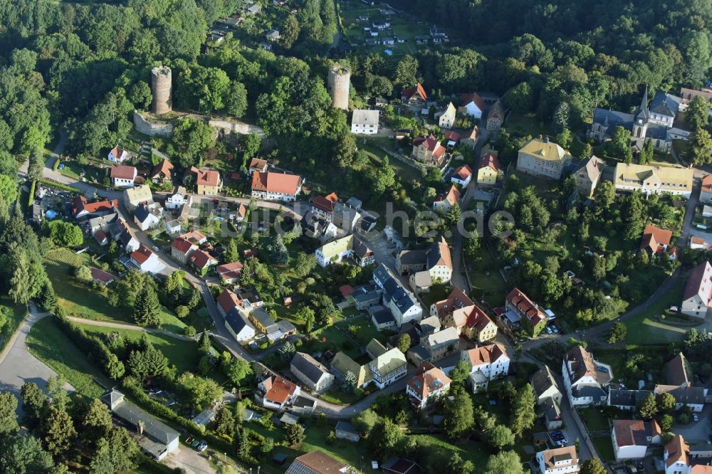 Kohren-Sahlis aus der Vogelperspektive: Ruine und Mauerreste der ehemaligen Burganlage der Veste in Kohren-Sahlis im Bundesland Sachsen