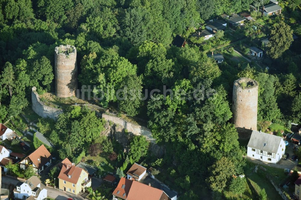 Luftaufnahme Kohren-Sahlis - Ruine und Mauerreste der ehemaligen Burganlage der Veste in Kohren-Sahlis im Bundesland Sachsen