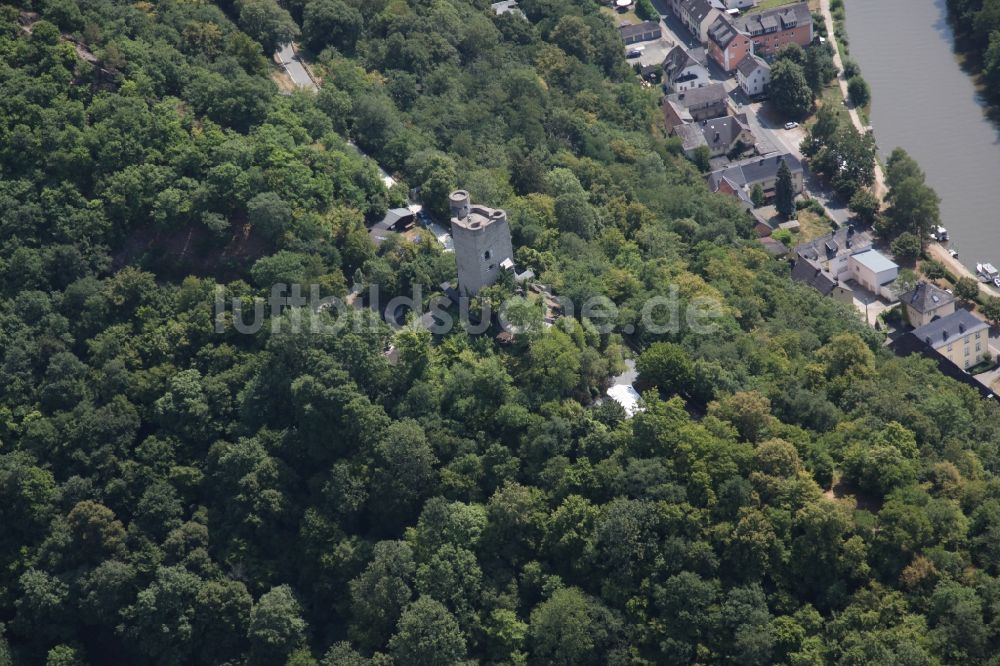 Luftbild Laurenburg - Ruine und Mauerreste der ehemaligen Burganlage der Veste Laurenburg in Laurenburg im Bundesland Rheinland-Pfalz, Deutschland