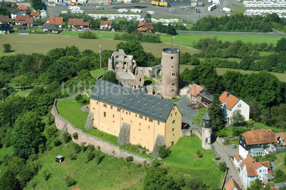 Luftbild Schwarzenfels - Ruine und Mauerreste der ehemaligen Burganlage der Veste in Schwarzenfels im Bundesland Hessen, Deutschland