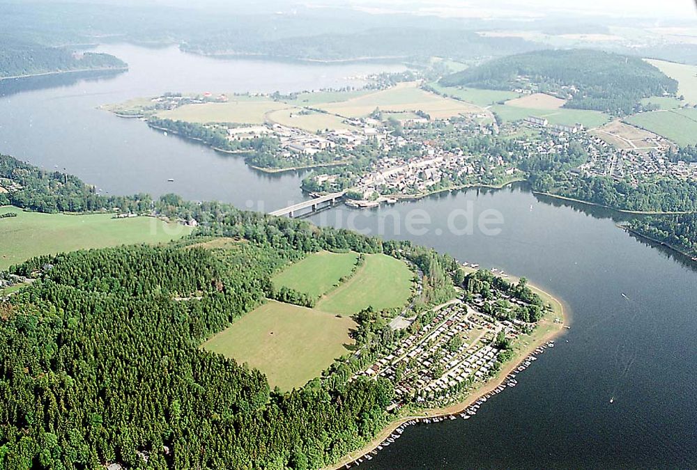 Saalburg / Thüringen von oben - Saalburg / Thüringen Blick auf den Bleiloch-Stausee in Saalburg / Thüringen