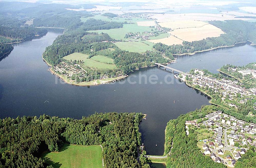 Saalburg / Thüringen aus der Vogelperspektive: Saalburg / Thüringen Blick auf den Bleiloch-Stausee in Saalburg / Thüringen