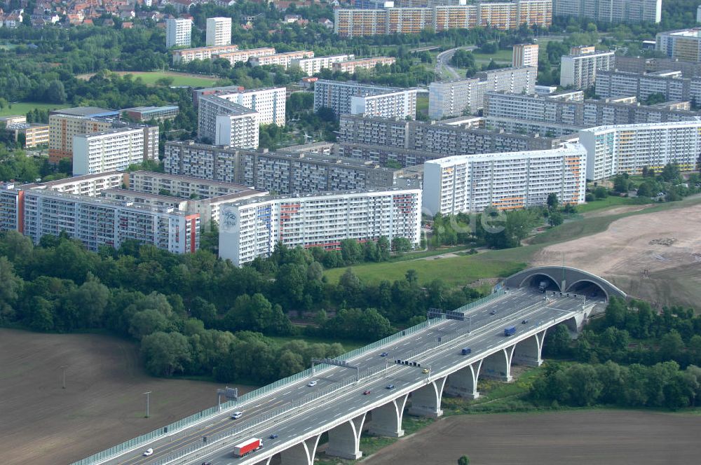 Jena von oben - Saalebrücke der Autobahn A4 bei Jena