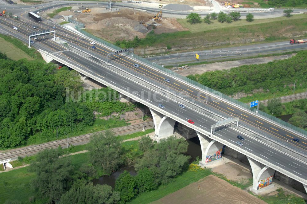 Jena von oben - Saalebrücke der Autobahn A4 bei Jena