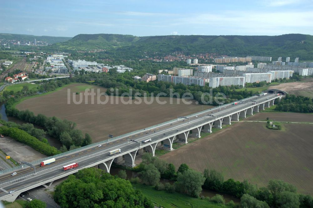 Jena von oben - Saalebrücke der Autobahn A4 bei Jena