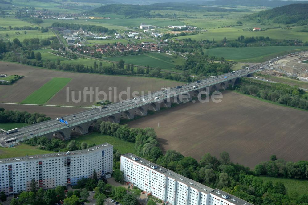 Jena von oben - Saalebrücke der Autobahn A4 bei Jena