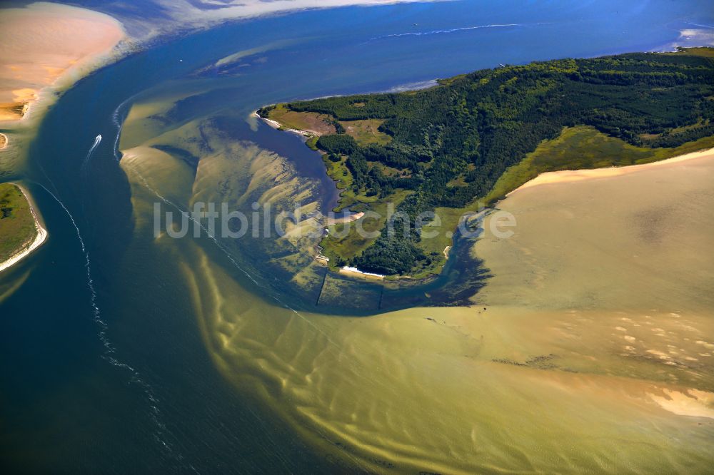 Luftaufnahme Klausdorf - Sandbank- Landfläche durch Strömungen unter der Meeres- Wasseroberfläche der Ostsee in Klausdorf im Bundesland Mecklenburg-Vorpommern, Deutschland