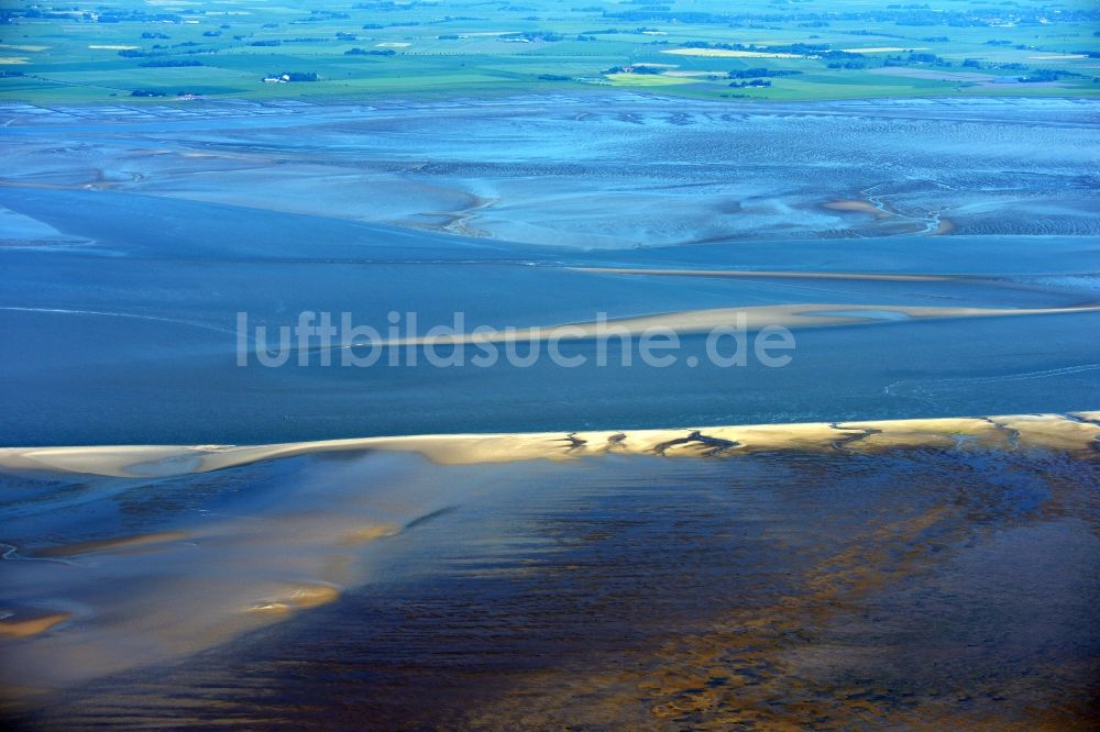 Luftbild Hedwigenkoog - Sandbank- Landfläche in der Meeres- Wasseroberfläche der Nordsee in Hedwigenkoog im Bundesland Schleswig-Holstein