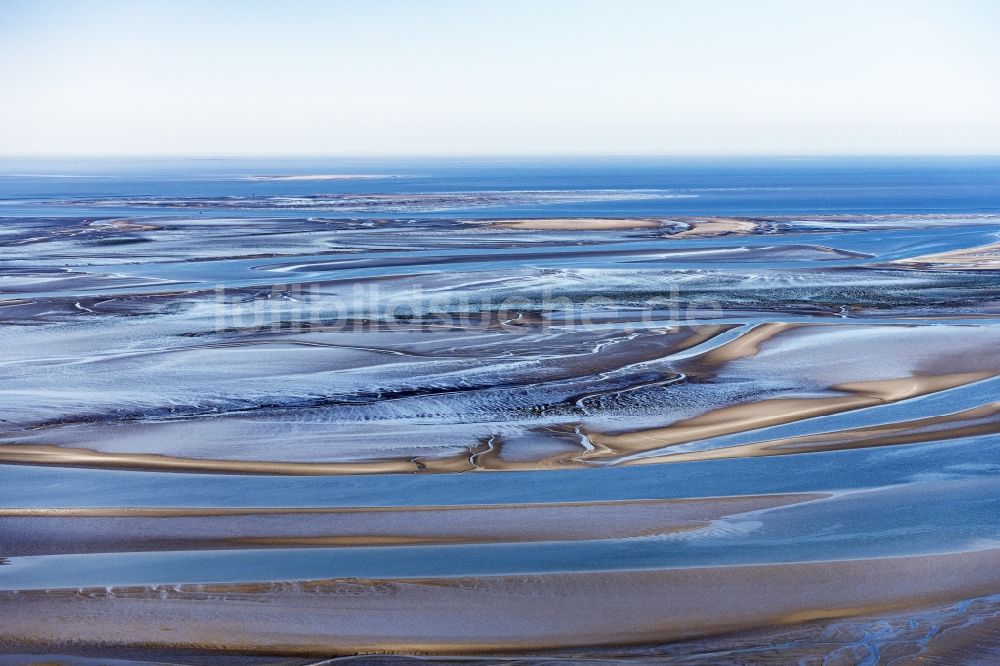 Luftbild Sankt Peter-Ording - Sandbank- Landfläche und Wasserläufe in der Meeres- Wasseroberfläche der Nordsee in Hedwigenkoog im Bundesland Schleswig-Holstein