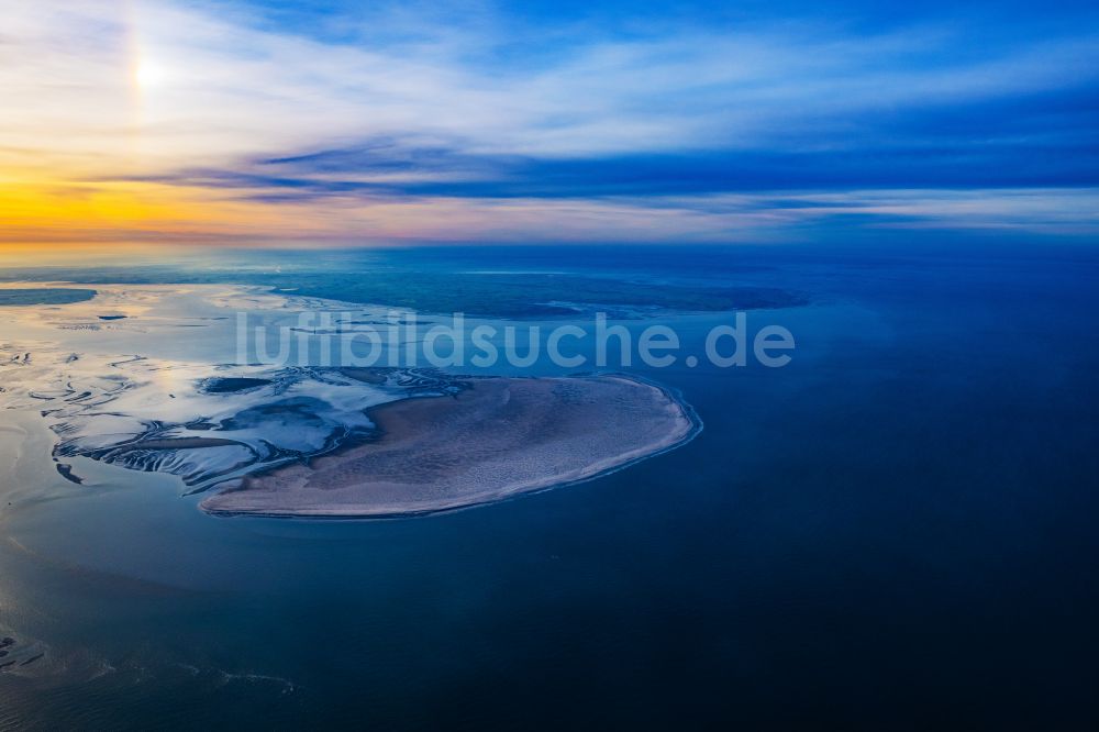 Luftbild Süderoogsand - Sandbank in Süderoogsand im Sonnenaufgang in der Nordsee im Bundesland Schleswig-Holstein, Deutschland