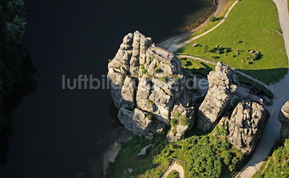 Luftbild Horn-Bad Meinberg - Sandstein- Felsformation Externsteine im Teutoburger Wald in Nordrhein-Westfalen