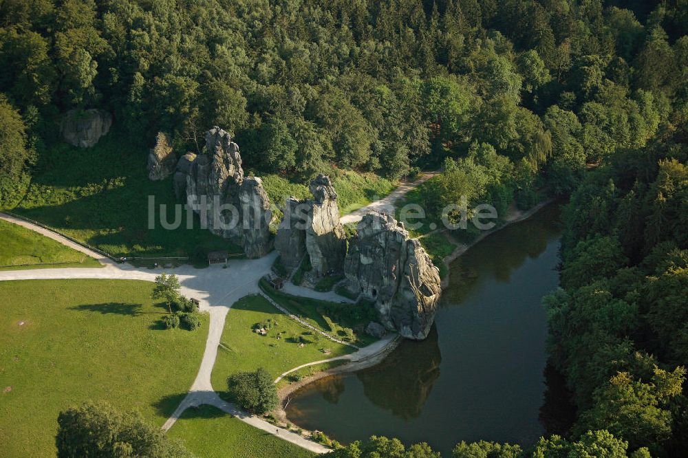 Luftbild Horn-Bad Meinberg - Sandstein- Felsformation Externsteine im Teutoburger Wald in Nordrhein-Westfalen