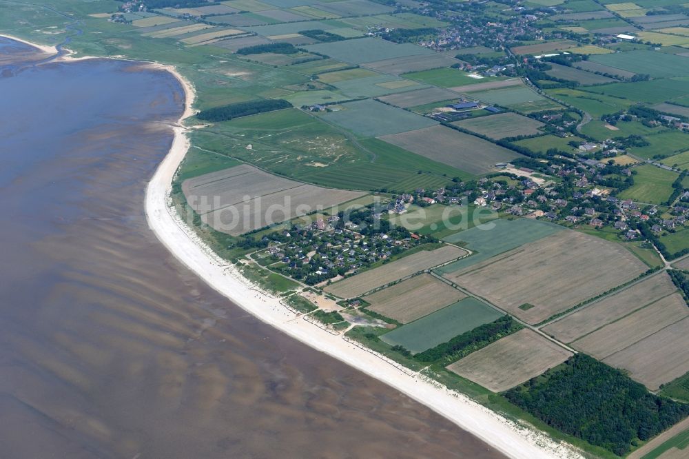 Goting von oben - Sandstrand- Landschaft an der Nordsee in Goting auf der Insel Föhr im Bundesland Schleswig-Holstein